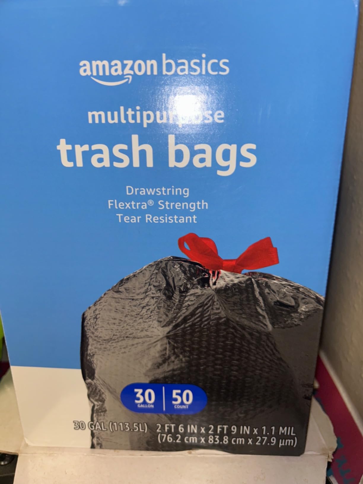Amazon Basics Flextra Multipurpose Drawstring Trash Bags, 30 Gallon, 50 Count - Customer Photo 1
