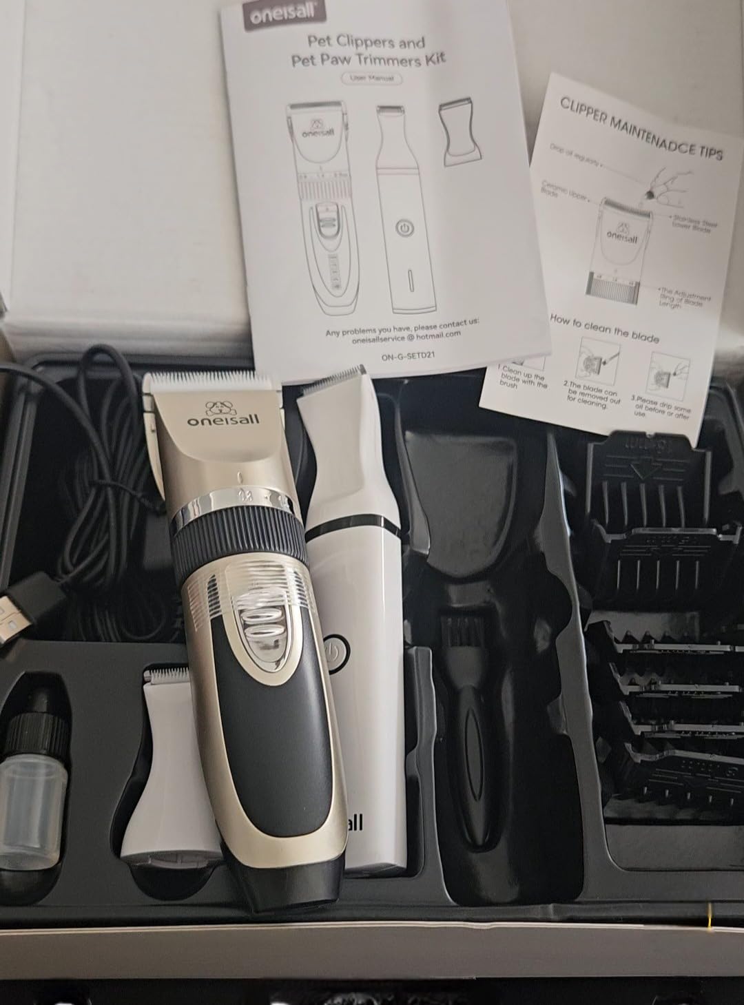 oneisall Dog Clippers and Paw Trimmer Kit 2 in 1 Low Noise Cordless Dog Clippers for Grooming Pet Hair Trimmers for Small and Large Dogs Cats Animals - Customer Photo 2