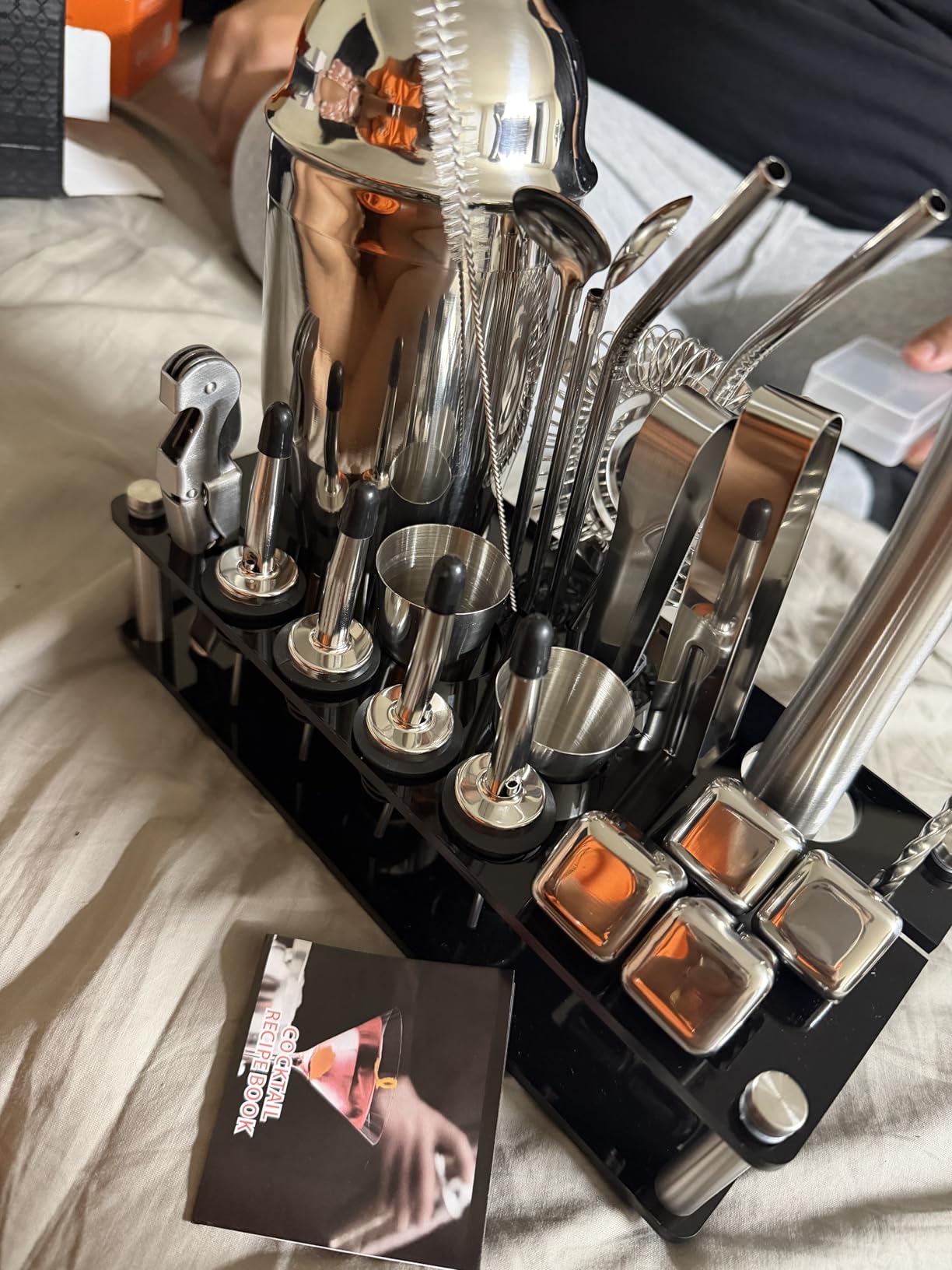 Cocktail Shaker Set, 23-Piece Stainless Steel Bartender Kit with Acrylic Stand & Cocktail Recipes Booklet, Professional Bar Tools for Drink Mixing, Home, Bar, Party (Include 4 Whiskey Stones) - Customer Photo 2