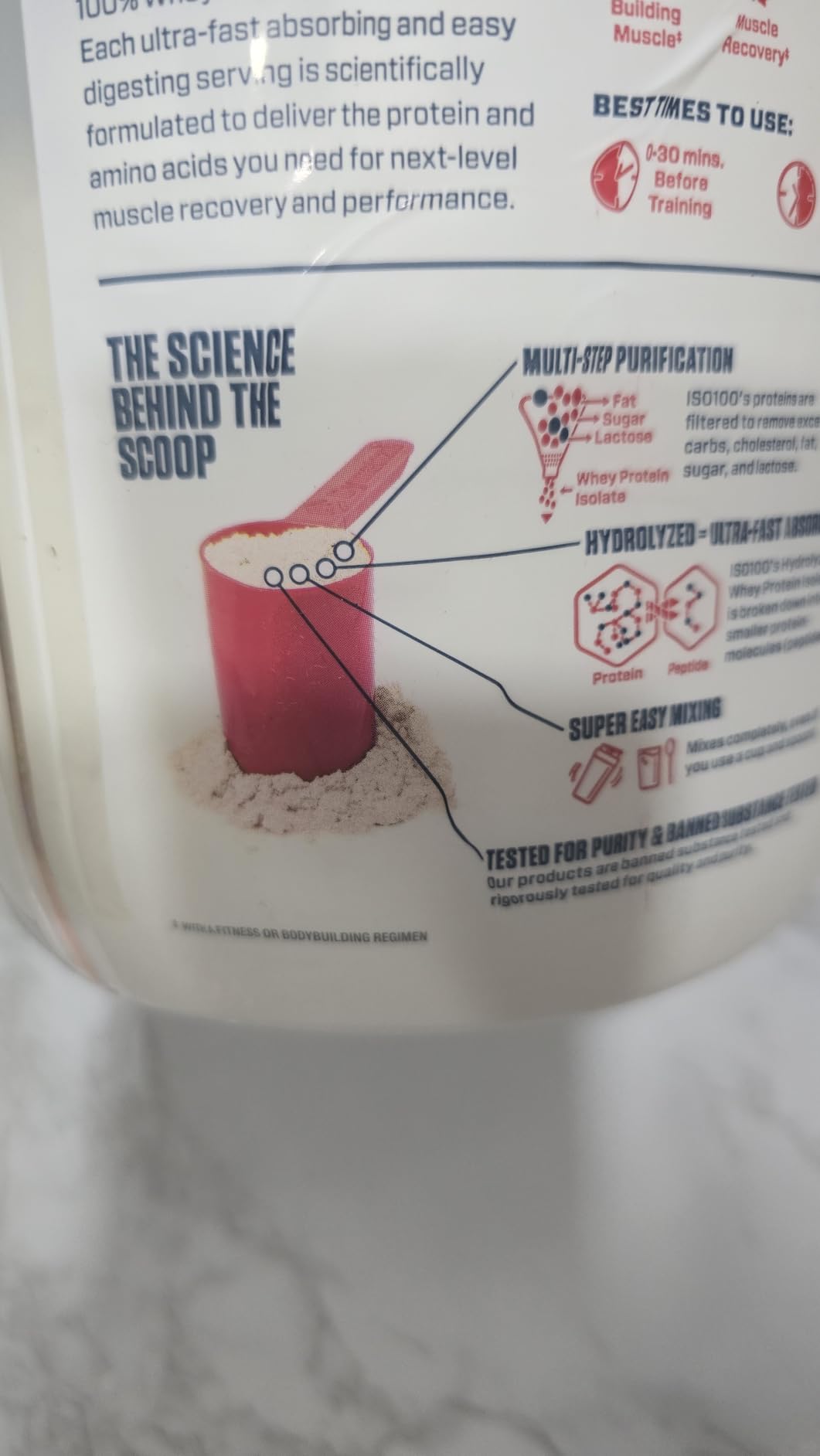 Dymatize ISO100 Whey Protein Powder Isolate, Gourmet Vanilla, 25g of Protein, 5.5g BCAAs, Less Than 120 Cal., Gluten Free, 1g Fat, 1g Sugar, 2g Carb (20 Servings) customer photo 1