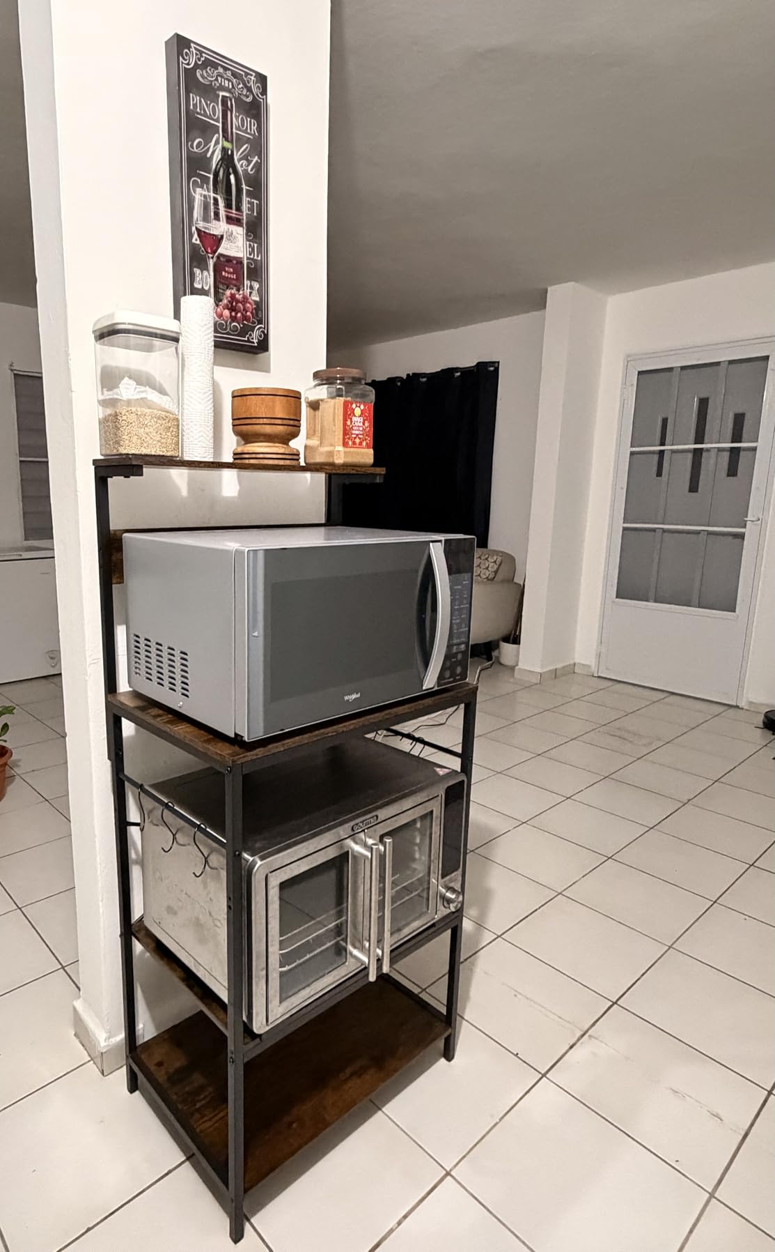 SUPERJARE Kitchen Bakers Rack with Power Outlet, Coffee Bar Table 4 Tiers, Kitchen Microwave Stand with 6 S-shaped Hooks, Storage Shelf Rack for Spices, Pots and Pans - Rustic Brown - Customer Photo 1