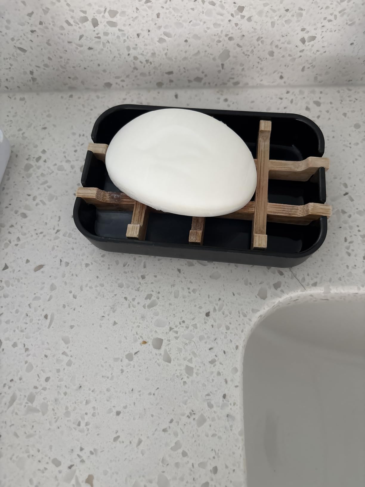 Bamboo Wooden Soap Dishes for Shower with Drainage for Bathroom Bar Soap Holder Soap Holder Sink Deck Bathtub Shower Tray (One Pieces Black) - Customer Photo 1