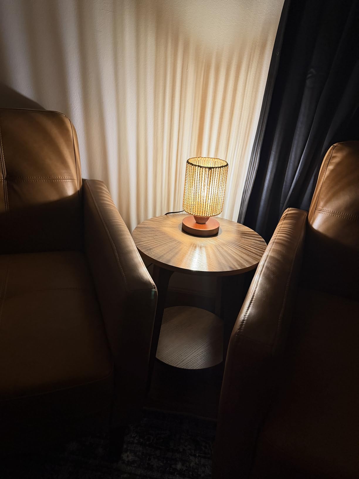 VASAGLE MAEZO Collection - Side Table, 2-Tier Small Round End Table, Nightstand with Tapered Legs, Curved Transitions, for Small Spaces, Living Room, Bedroom, Rustic Walnut ULET283T41 Customer Review VASAGLE MAEZO Collection - Side Table, 2-Tier Small Round End Table, Nightstand with Tapered Legs, Curved Transitions, for Small Spaces, Living Room, Bedroom, Rustic Walnut ULET283T41 - Customer Photo 2