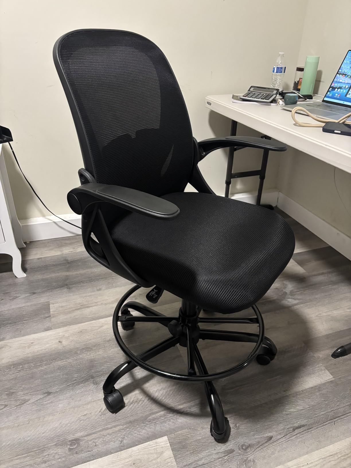 Primy Drafting Chair Tall Office Chair with Flip-up Armrests Executive Ergonomic Computer Standing Desk Chair with Lumbar Support and Adjustable Footrest Ring (Black) Customer Review Primy Drafting Chair Tall Office Chair with Flip-up Armrests Executive Ergonomic Computer Standing Desk Chair with Lumbar Support and Adjustable Footrest Ring (Black) - Customer Photo 1