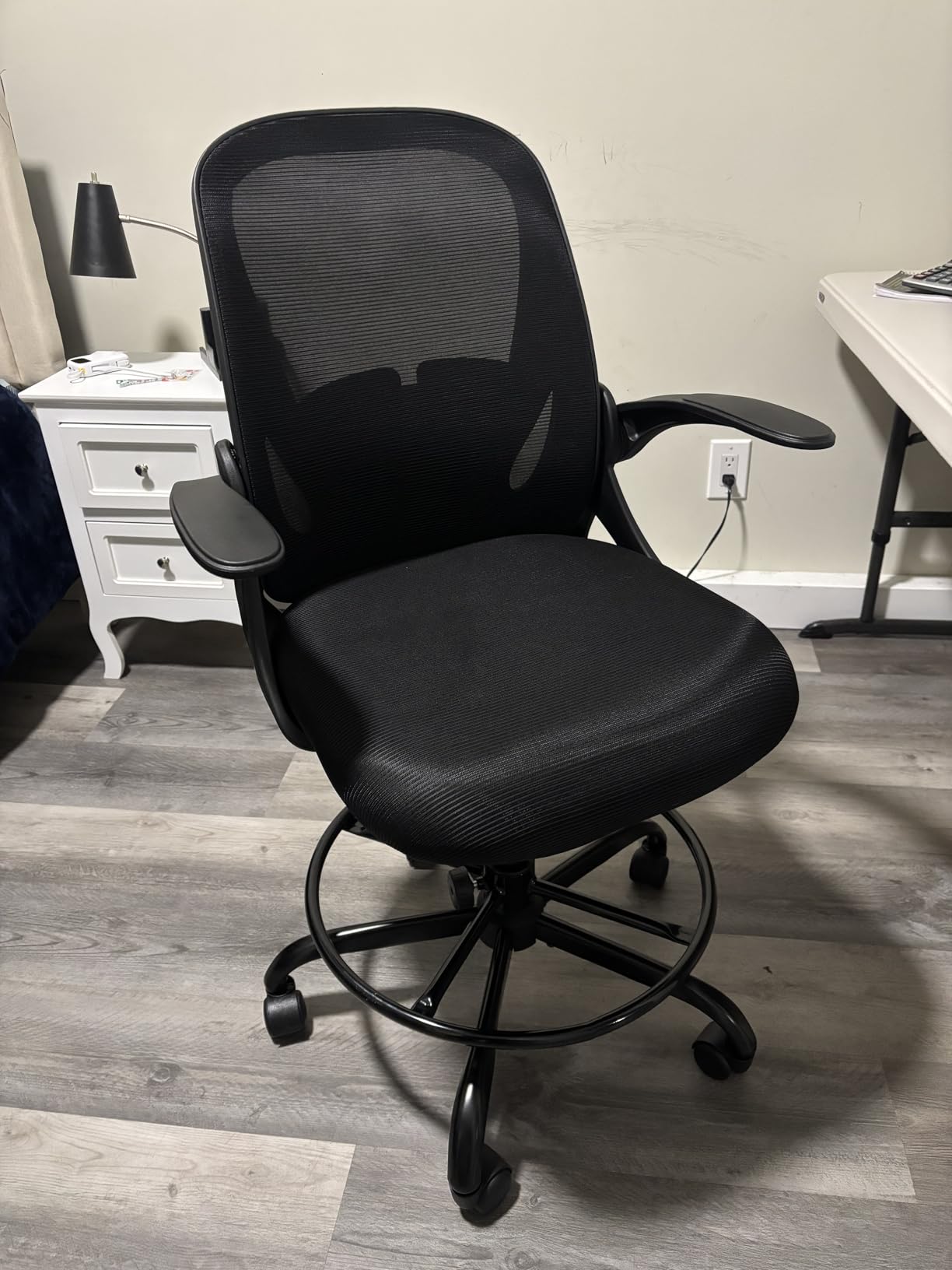 Primy Drafting Chair Tall Office Chair with Flip-up Armrests Executive Ergonomic Computer Standing Desk Chair with Lumbar Support and Adjustable Footrest Ring (Black) Customer Review Primy Drafting Chair Tall Office Chair with Flip-up Armrests Executive Ergonomic Computer Standing Desk Chair with Lumbar Support and Adjustable Footrest Ring (Black) - Customer Photo 2