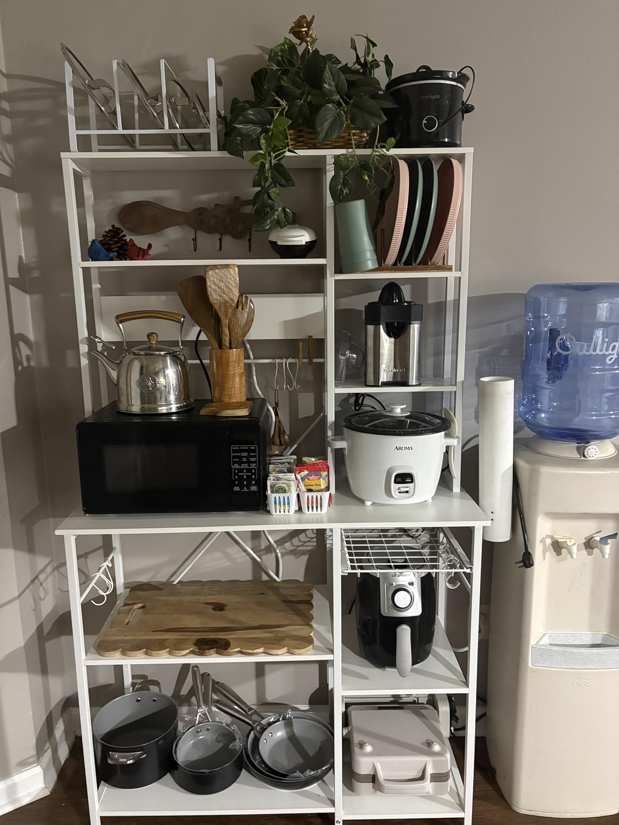 SUPERJARE Large Bakers Rack with Power Outlets, 6-Tier Microwave Stand, Coffee Bar with 12 S-Shaped Hooks, Kitchen Shelf with Wire Basket, 39.4 x 14.6 x 66.9 Inches, Rustic Brown - Customer Photo 1