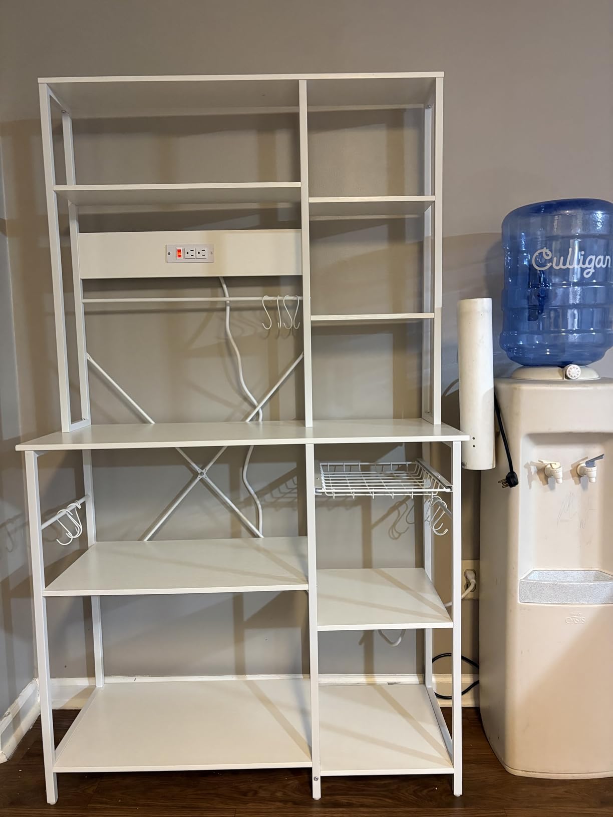 SUPERJARE Large Bakers Rack with Power Outlets, 6-Tier Microwave Stand, Coffee Bar with 12 S-Shaped Hooks, Kitchen Shelf with Wire Basket, 39.4 x 14.6 x 66.9 Inches, Rustic Brown - Customer Photo 2