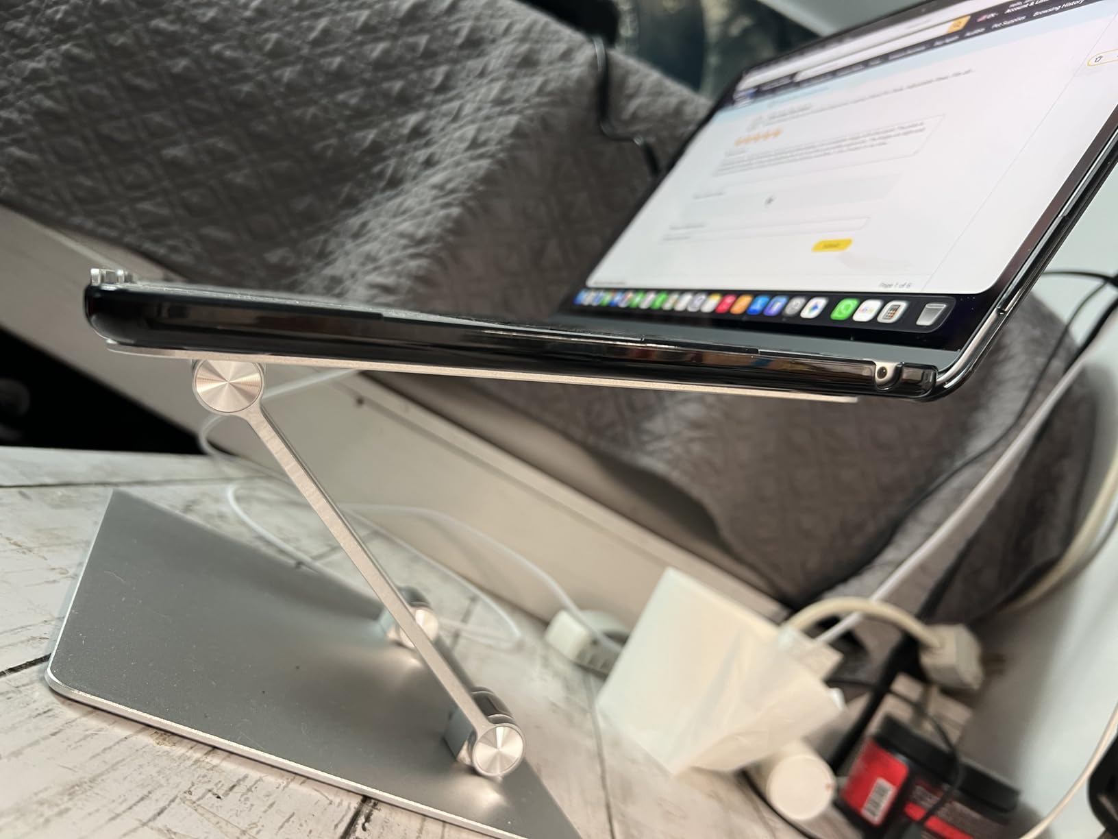 Amazon Basics Sturdy and Portable Ergonomic Laptop Stand for Desk, Adjustable Riser - Customer Photo 1