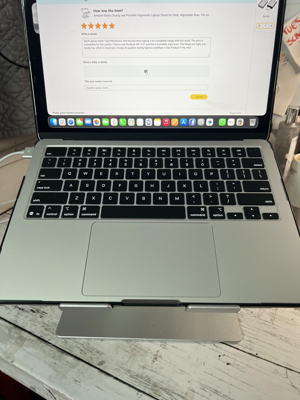 Amazon Basics Sturdy and Portable Ergonomic Laptop Stand for Desk, Adjustable Riser - Customer Photo 2