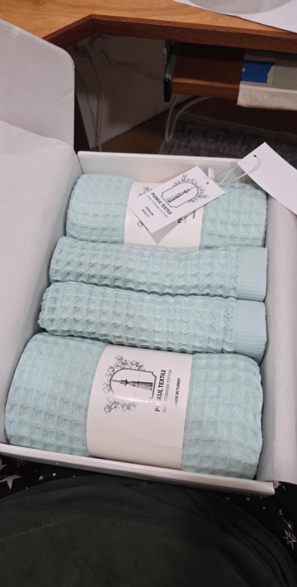 Püskül - Luxury Waffle Towel Set for Bathroom 4 Pieces White, Premium Quality Organic 100% Turkish Cotton 2 Hand and 2 Bath Towels Sets, Quick Dry Thin Waffle Towels, Made in Turkiye (White) - Customer Photo 1