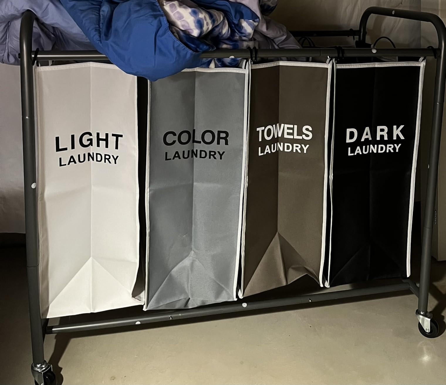 ROMOON Laundry Hamper Sorter Cart: 4-Section Organizer with Heavy-Duty Lockable Wheels and Removable Bags | 172L Rolling Laundry Basket for Dirty Clothes in Laundry Room or Small Spaces (Multicolor) - Customer Photo 1