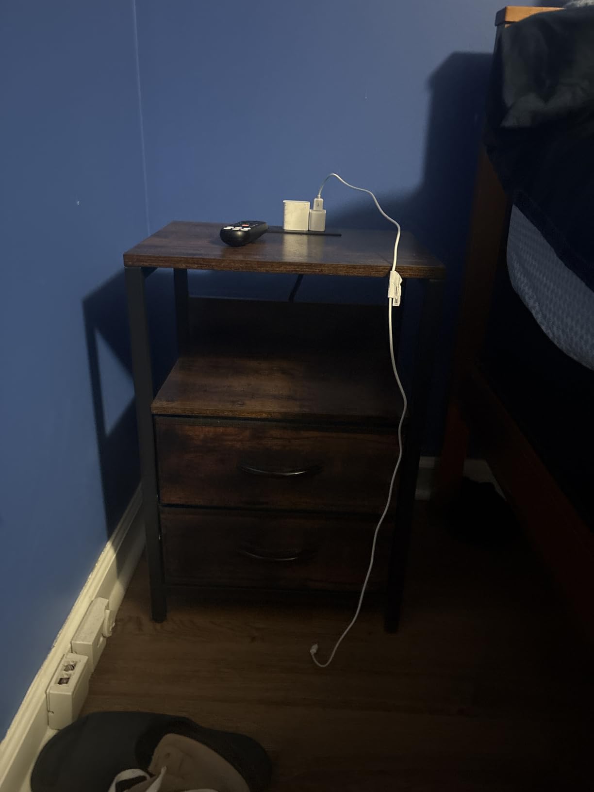 Yoobure Nightstand with Charging Station, Small Night Stand with Fabric Drawers and Storage Shelf for Bedrooms, Small Spaces, Bedside Table with USB Ports & Outlets - Customer Photo 2