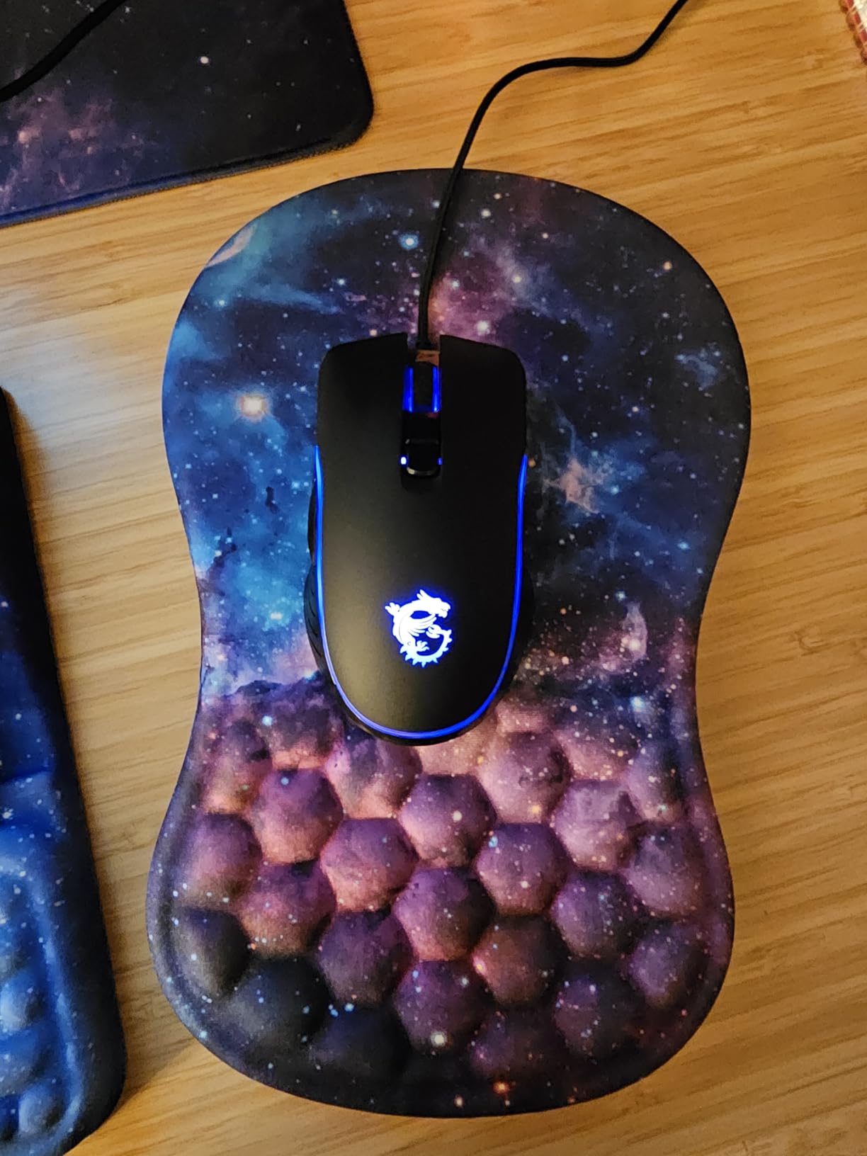 Hokafenle Ergonomic Mouse Pad Wrist Support, Wrist Rest Mousepad for Carpal Tunnel Pain Relief with Integrated Memory Foam Slope Massage Bulge (11.8x7.9 inch,Galaxy Nebula Space - Customer Photo 1