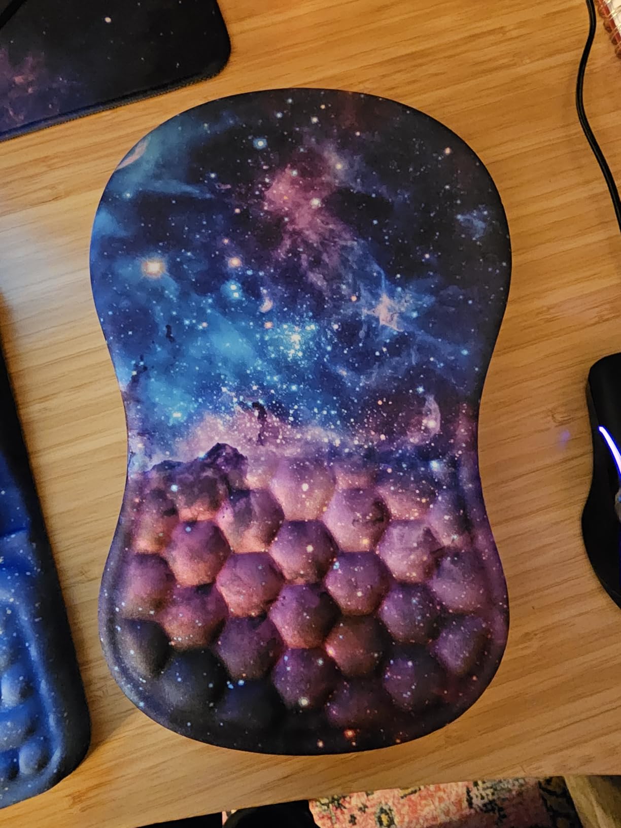 Hokafenle Ergonomic Mouse Pad Wrist Support, Wrist Rest Mousepad for Carpal Tunnel Pain Relief with Integrated Memory Foam Slope Massage Bulge (11.8x7.9 inch,Galaxy Nebula Space - Customer Photo 2