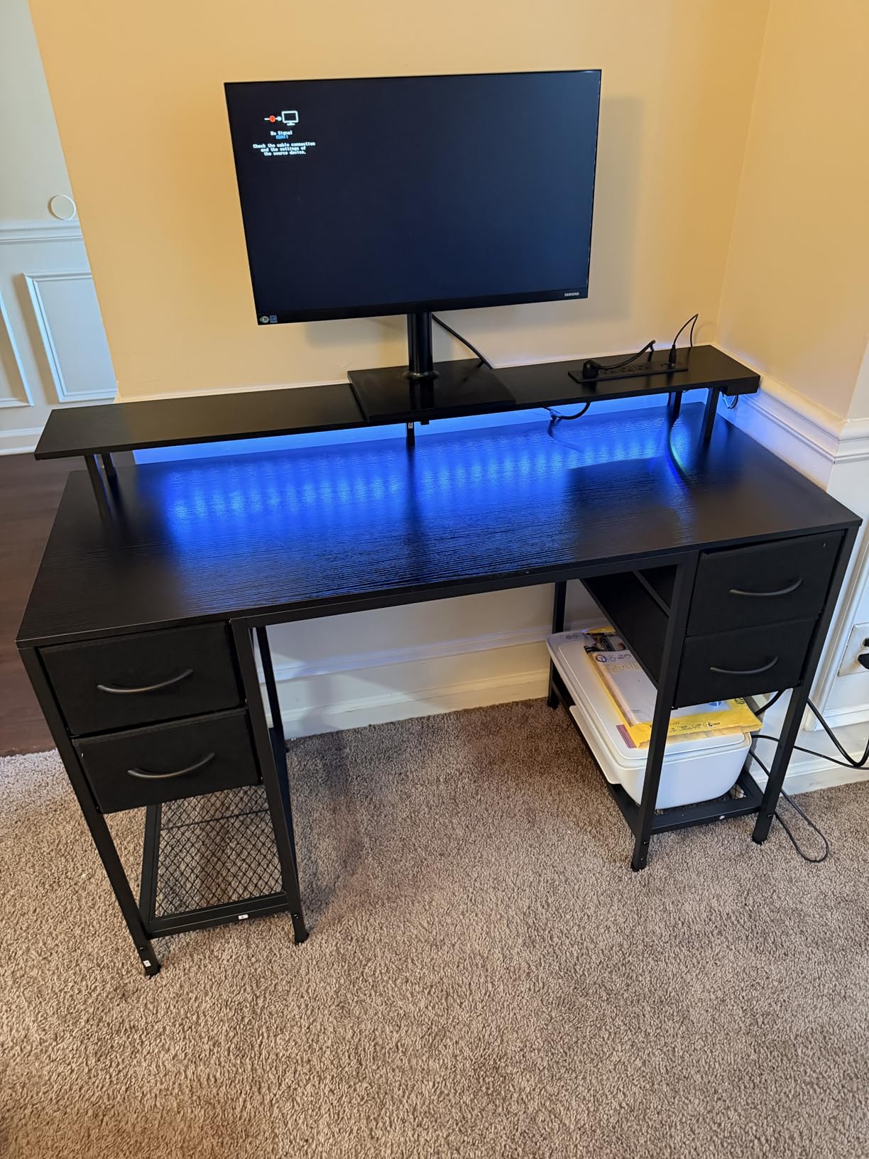 Huuger 47 inch Computer Desk with 4 Drawers, Gaming Desk with LED Lights & Power Outlets, Home Office Desk with Large Storage Space for Bedroom, Work from Home, Black customer photo 1
