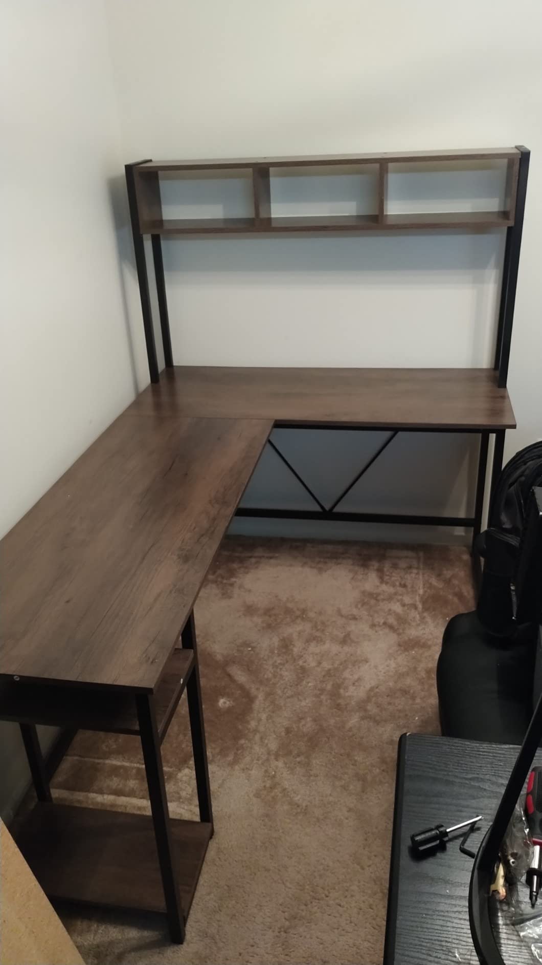 SEDETA L Shaped Gaming Desk, Reversible Computer Desk with Power Outlet and Pegboard, Gaming Desk with Led Lights, Keyboard Tray and Storage Bag for Home Office, Black customer photo 2