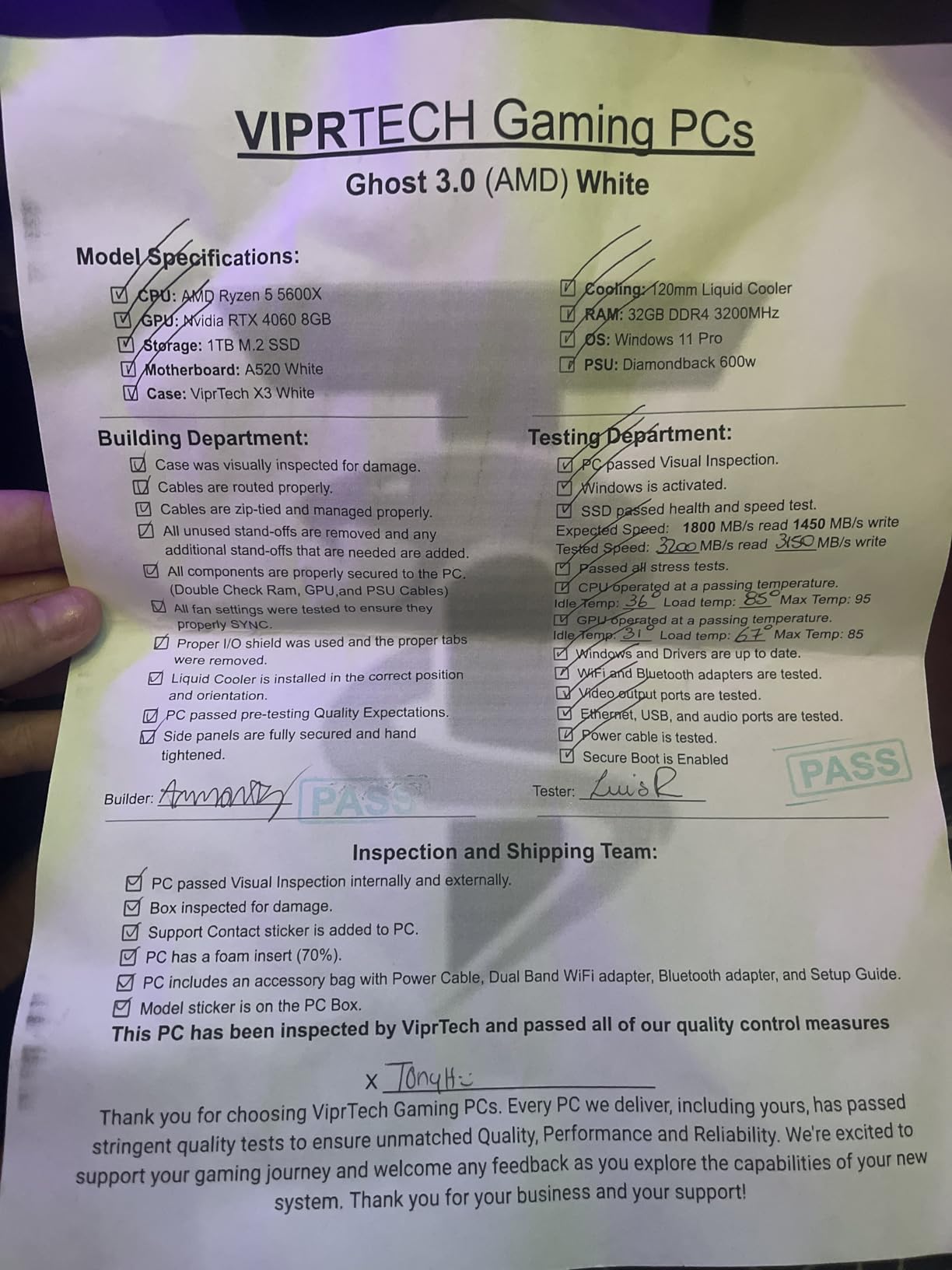 ViprTech Ghost 3.0 Liquid-Cooled PC - AMD Ryzen 5 5600X (4.6Ghz Turbo), RTX 5060 8GB, 16GB DDR4 3200, 1TB NVMe SSD, VR-Ready, Streaming, WiFi BT, RGB, Win 11, Warranty, Gaming Desktop Computer customer photo 2
