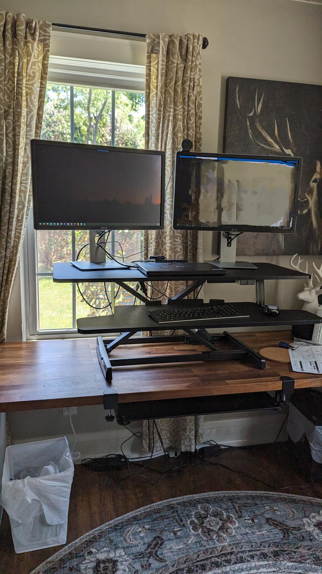VIVO 36 inch Electric Motor Desk Converter, Height Adjustable Riser, Sit to Stand Dual Monitor and Laptop Workstation with Wide Keyboard Tray, Black, DESK-VE36B - Customer Photo 1