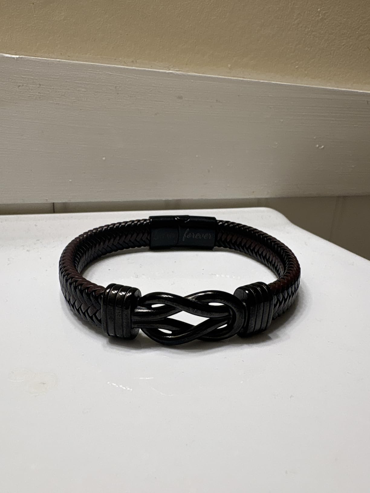 Knot Bracelet Gifts for Men Brown Braided Leather Stainless Steel Infinity Bracelets Lettering Love You Forever Gifts for Son Grandson Husband Boyfriend Brother Always Linked Together customer photo 1