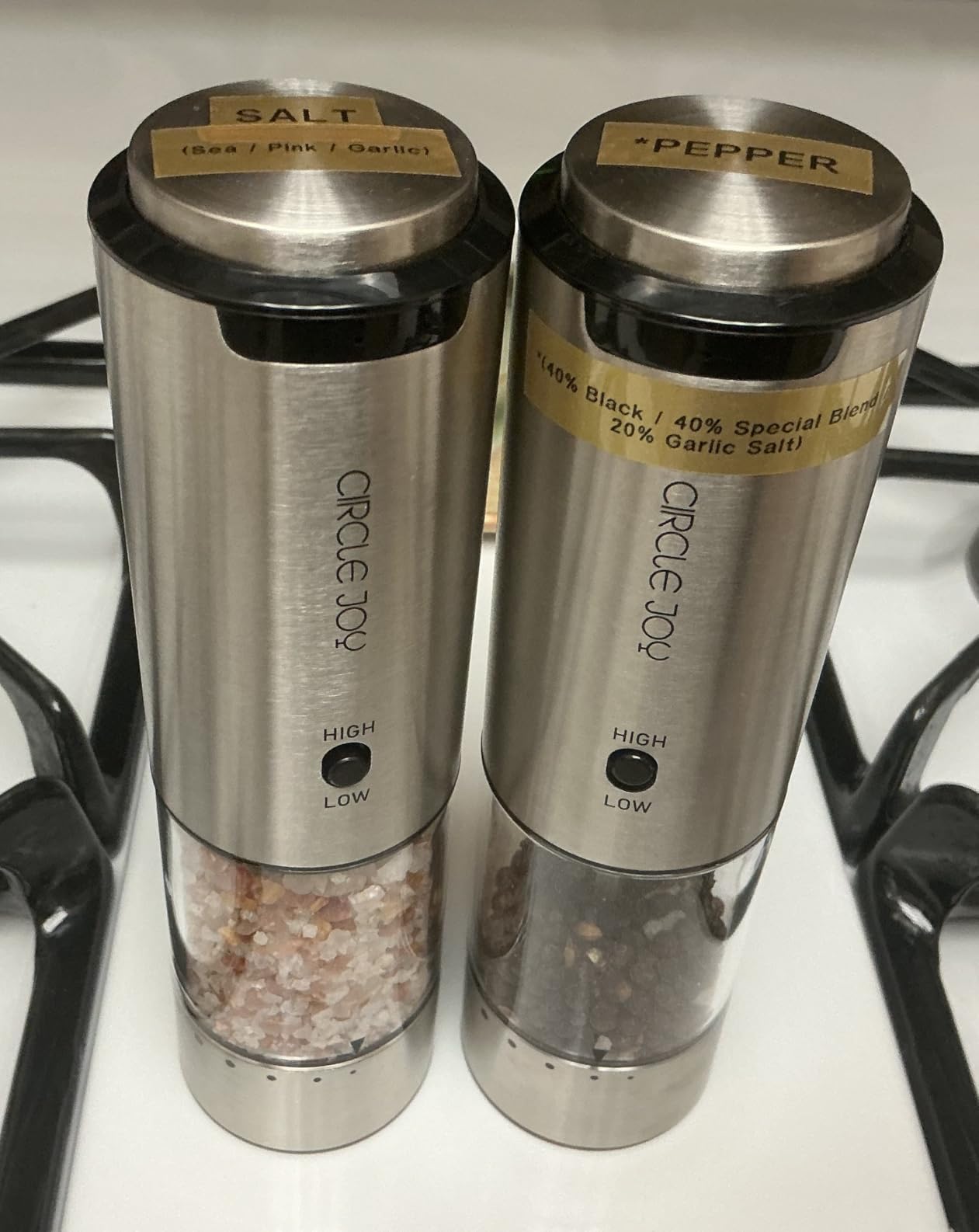 CIRCLE JOY Electric Pepper Grinder Stainless Steel Rechargeable Pepper Mill with External Adjustable Coarseness, 95ml Container and White LED Light, Silver - Customer Photo 1