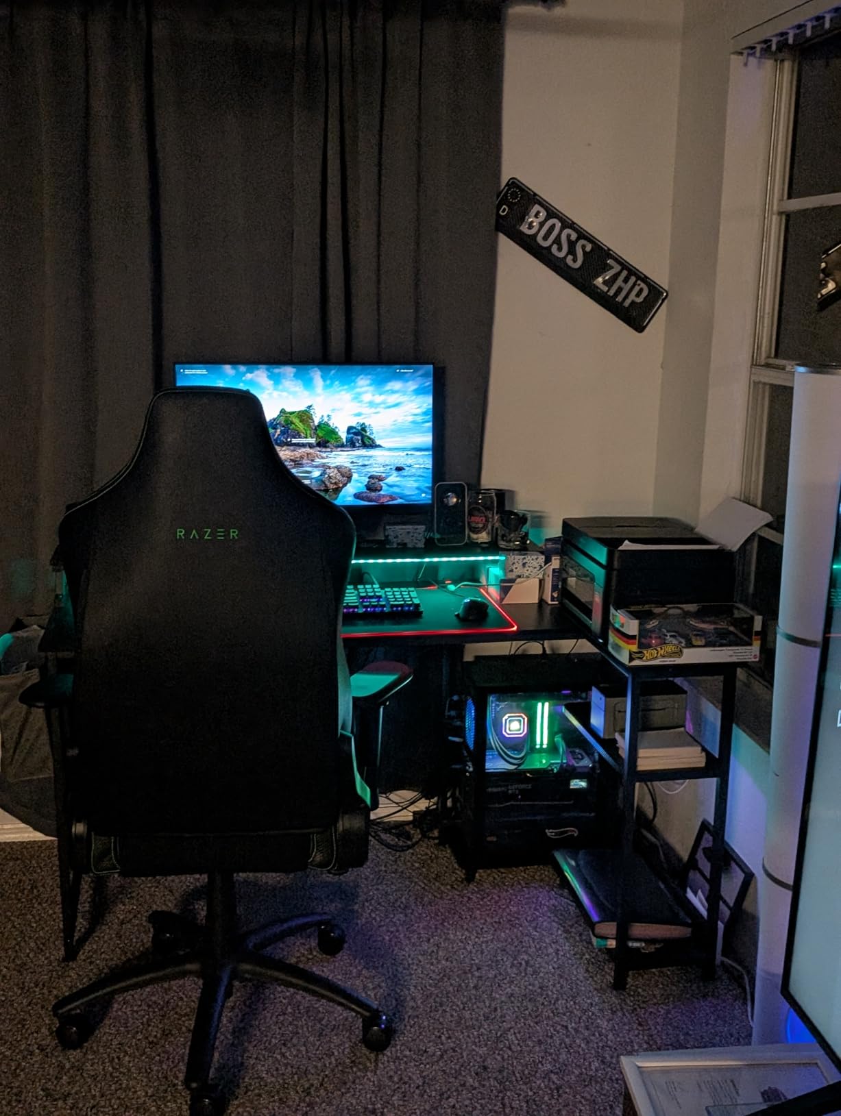 ODK 48 Inch Gaming Desk with USB Charging Ports and LED Lights, Reversible L Shaped Computer Desk with Storage Shelves & Monitor Stand, Corner Gamer Desk Table with Power Outlets, Black customer photo 1
