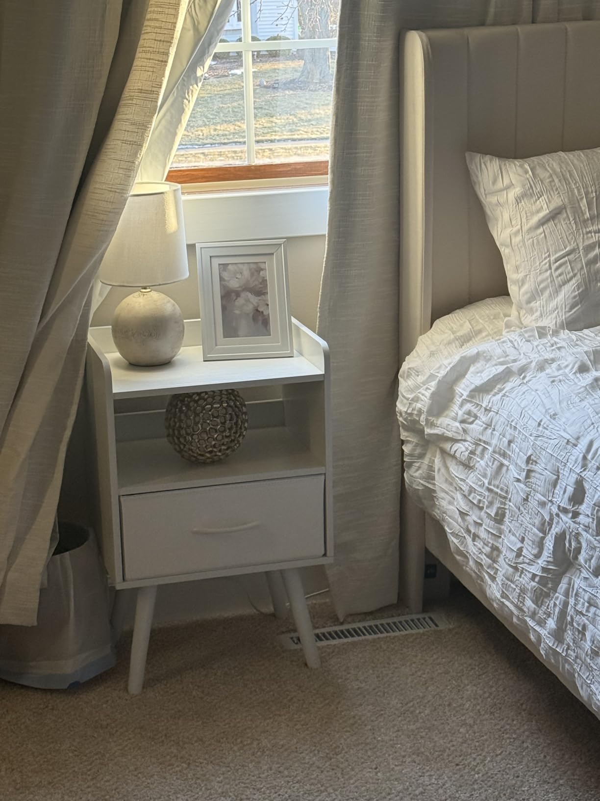 Yoobure Modern Nightstand with Drawer, Bedside Tables, Mid Century Nightstands with Open Storage Shelf, Wood Bedside Table, Small Night Stands for Bedrooms, 2-Tier Night Table customer photo 1