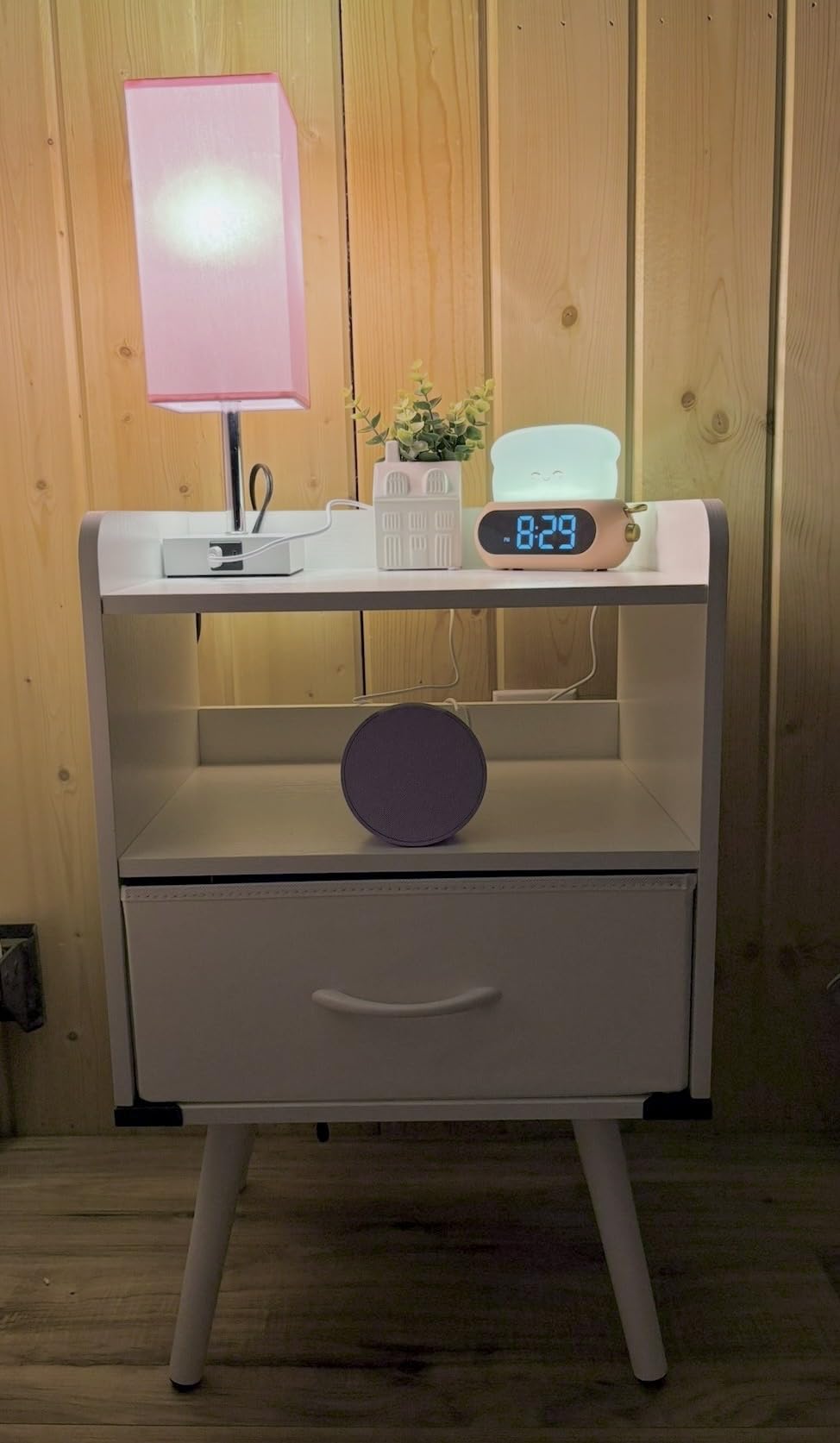 Yoobure Modern Nightstand with Drawer, Bedside Tables, Mid Century Nightstands with Open Storage Shelf, Wood Bedside Table, Small Night Stands for Bedrooms, 2-Tier Night Table customer photo 2