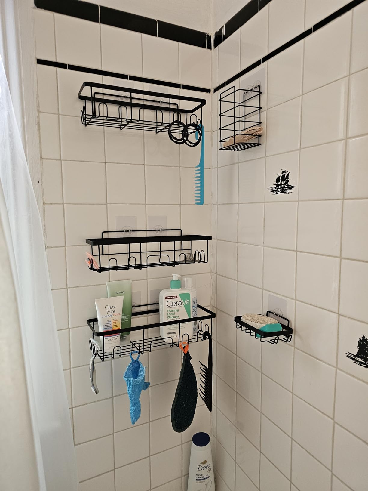 Veken Shower Caddy 6-Pack, Advanced Rustproof Design, No Drilling Adhesive Shelves, Rack with Soap Holder, Large Capacity Bathroom Organizers and Storage, Wall-Mounted Kitchen & Home Decor - Customer Photo 3