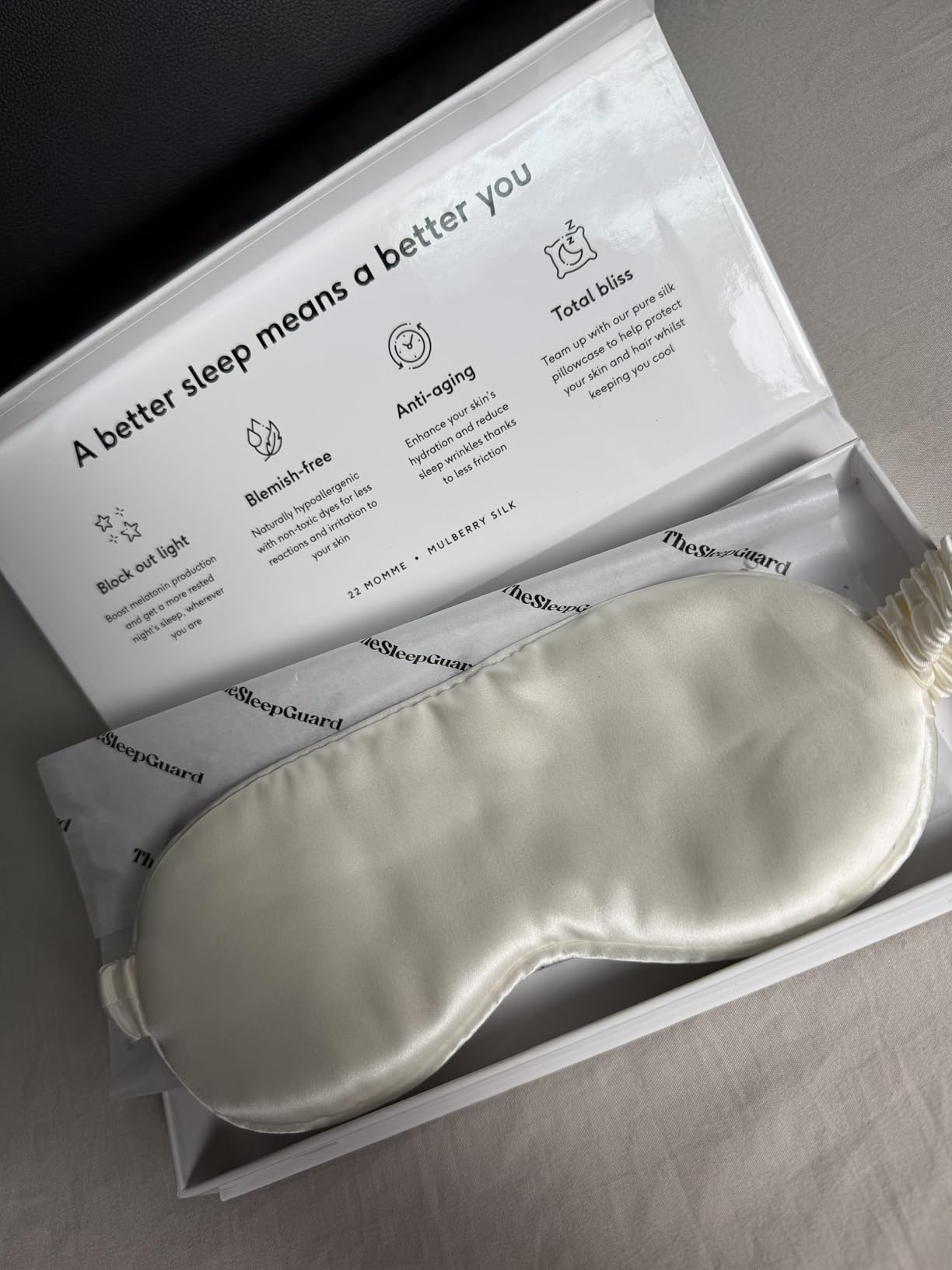 TheSleepGuard Pure Silk Sleep Mask [100% 6A Mulberry Silk, 22 Momme] Light Blocking Travel Essentials. Eye Masks for Sleeping. Black Oeko-Tex Blindfold. Eye Covers for Men & Women - Customer Photo 3