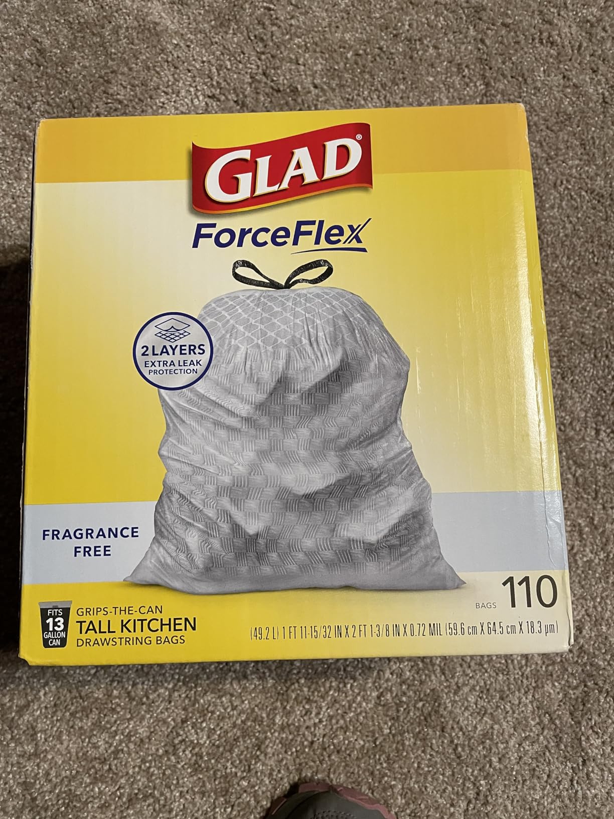 Glad ForceFlex Tall Kitchen Drawstring Trash Bags, 13 Gal, Fragrance Free, 110 Ct - Customer Photo 2