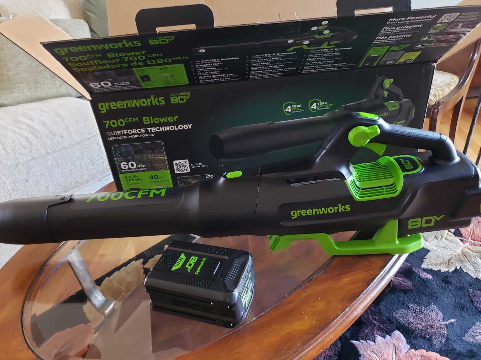 Greenworks 80V (700 CFM / 170 MPH) Brushless Cordless Leaf Blower, Commercial-Grade Power, 40-Min Rapid Charger, Includes 2.5Ah Battery & Charger Customer Review Greenworks 80V (700 CFM / 170 MPH) Brushless Cordless Leaf Blower, Commercial-Grade Power, 40-Min Rapid Charger, Includes 2.5Ah Battery & Charger - Customer Photo 1