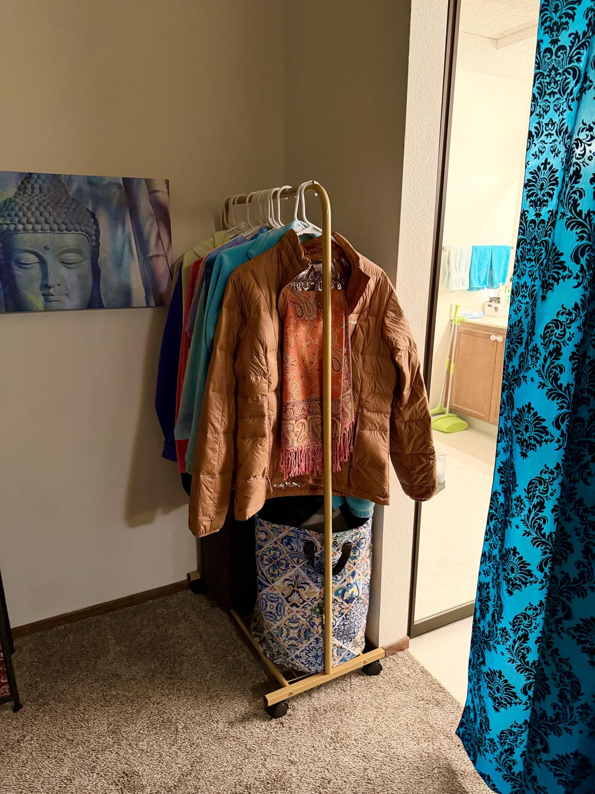 Clothes Rack - Clothing Rack with Storage Mesh Shelf & Casters, Heavy-Duty Metal Clothing Rack for Hanging Clothes, Dresses, Coats, Large Load Capacity, Easy Assembly, Black, 28.0