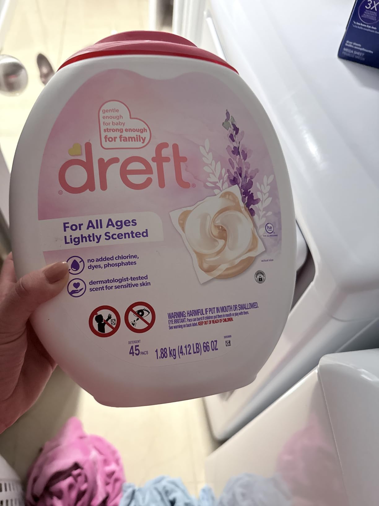 Dreft Laundry Detergent Pacs, Lightly Scented, Lavender, For Baby and Family, XL Pacs, 45 Count - Customer Photo 1