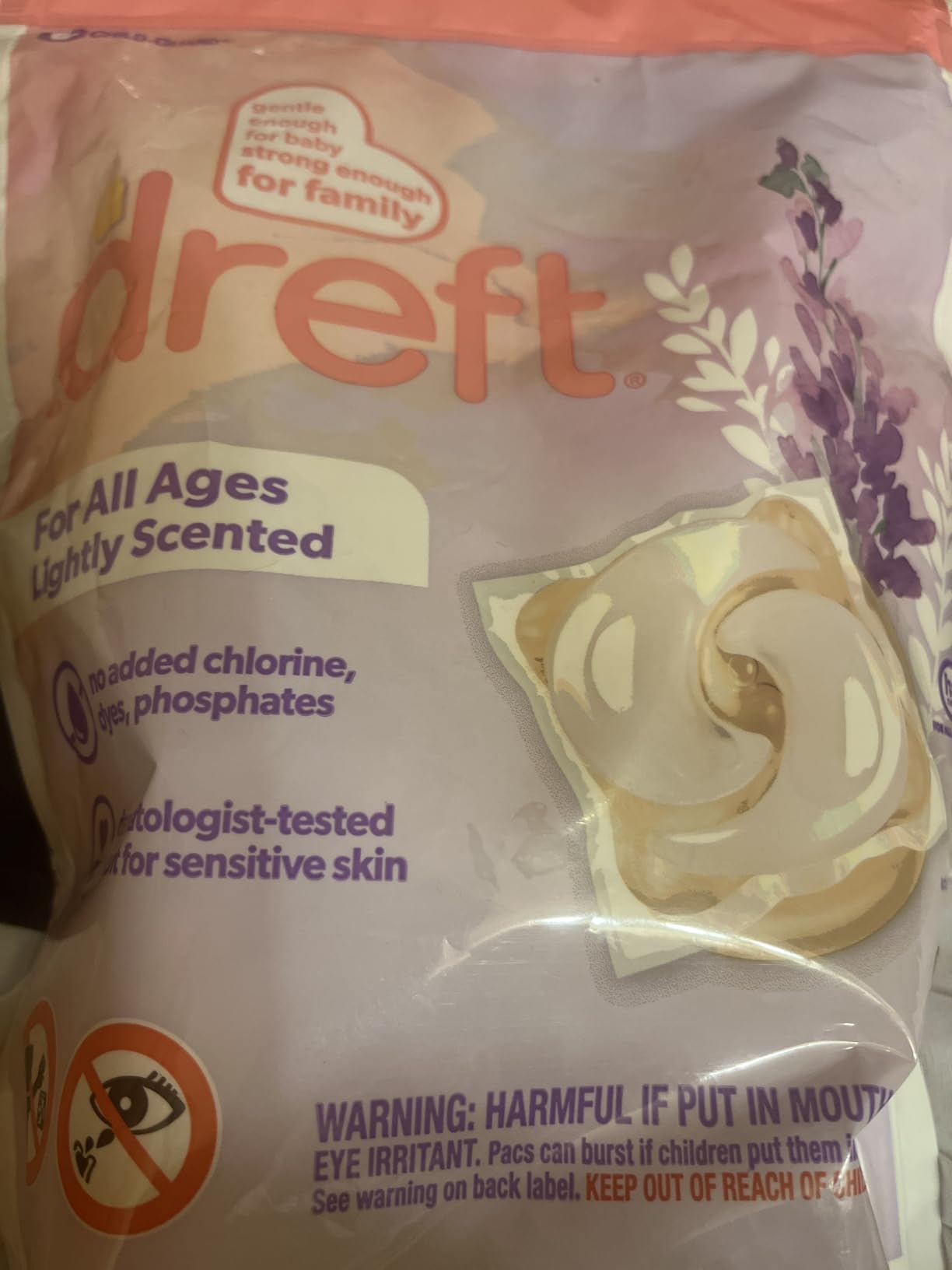 Dreft Laundry Detergent Pacs, Lightly Scented, Lavender, For Baby and Family, XL Pacs, 45 Count - Customer Photo 2