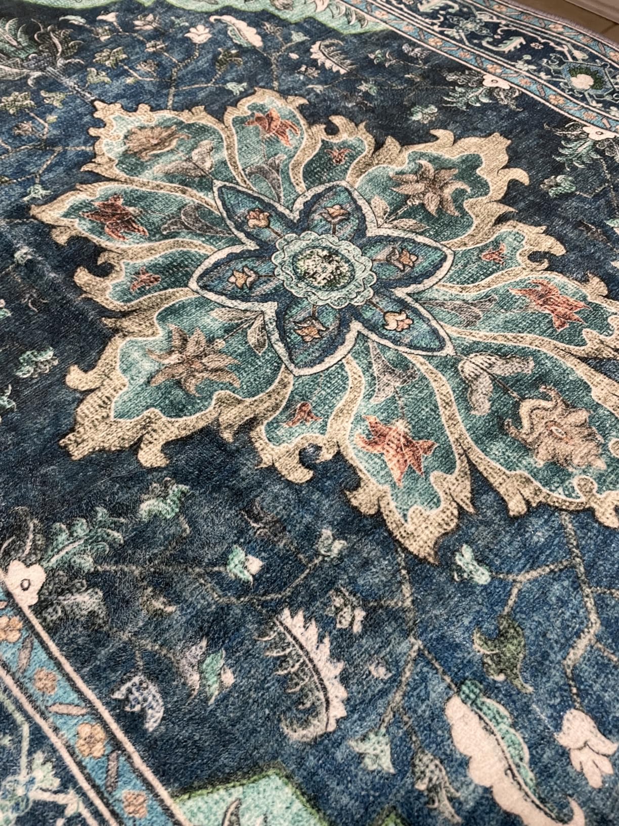 RELEANY Area Rugs 5'x7' Washable Non-Slip, Floral Vintage Distress Medallion Carpet for Living Room Bedroom Dining Room, Terracotta Burnt Orange Green customer photo 2