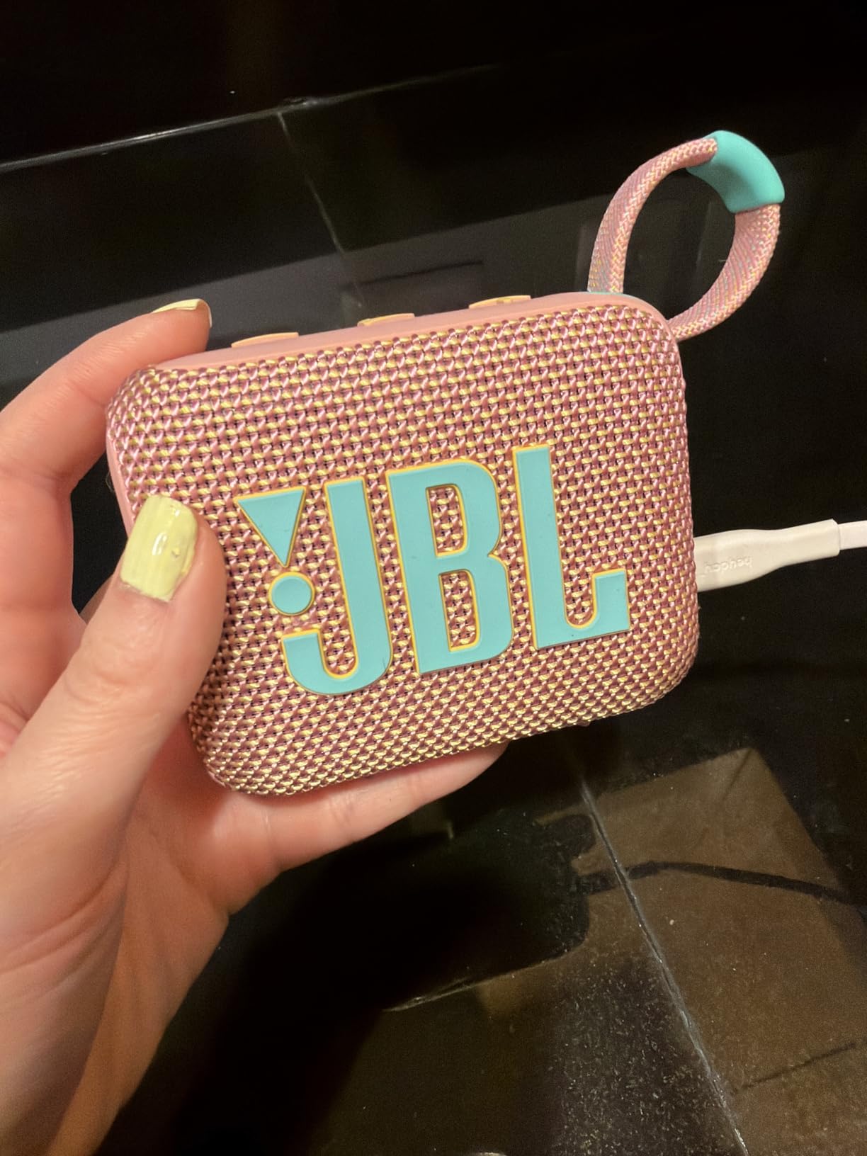 JBL Go 4 - Ultra-Portable, Waterproof and Dustproof Bluetooth Speaker, Big JBL Pro Sound with Punchy bass, 7-Hour Built-in Battery, Made in Part with Recycled Materials (Black) - Customer Photo 2
