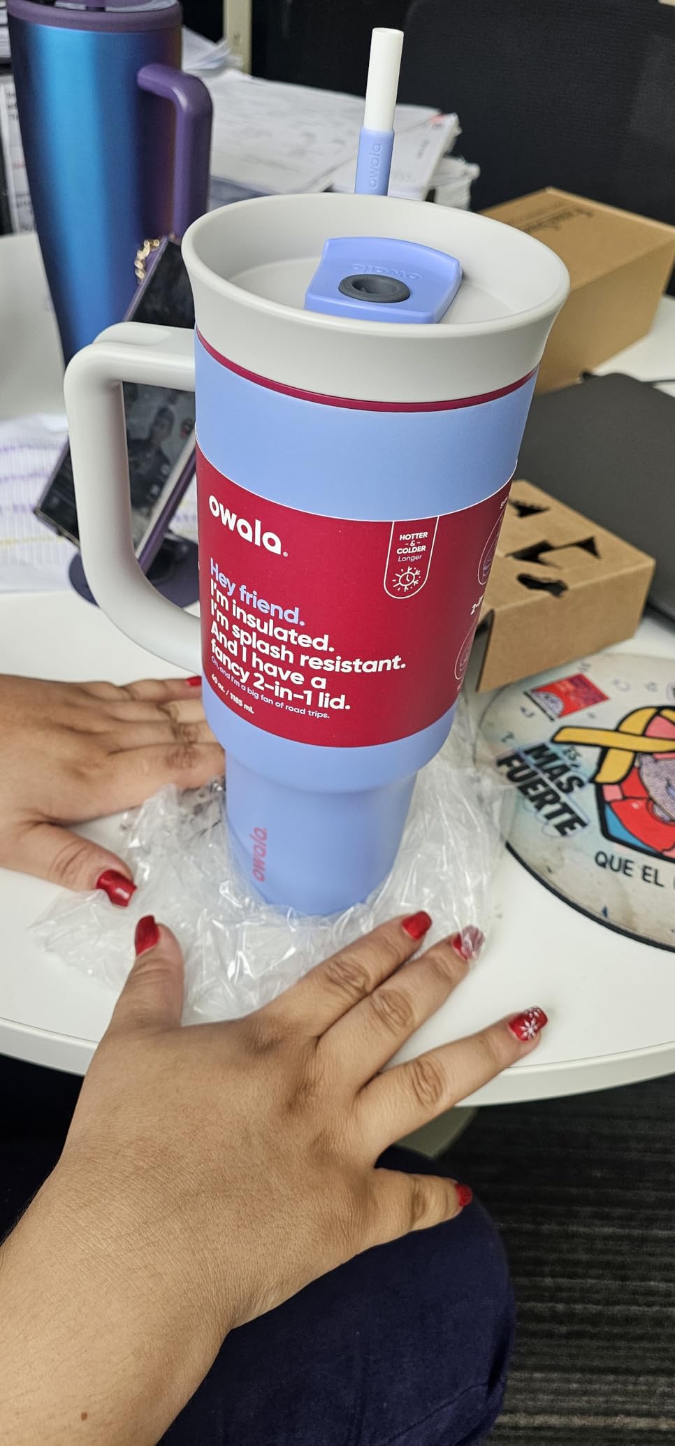 Owala Stainless Steel Triple Layer Insulated Travel Tumbler with Spill Resistant Lid and Straw, BPA Free, 24 oz, Grey/Blue (The Great Blue) Customer Review Owala Stainless Steel Triple Layer Insulated Travel Tumbler with Spill Resistant Lid and Straw, BPA Free, 24 oz, Grey/Blue (The Great Blue) - Customer Photo 2