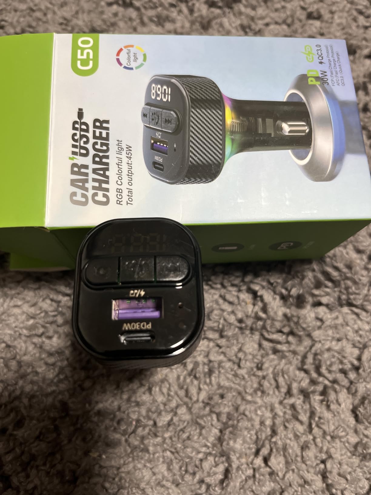 Bluetooth 5.3 FM Transmitter for Car, Bluetooth Car Adapter with Type-C PD(30W) Charger and QC3.0 USB Port, Wireless FM Radio Transmitter, Support MP3 Player, Handsfree Calling, LED Backlit,U Disk - Customer Photo 3