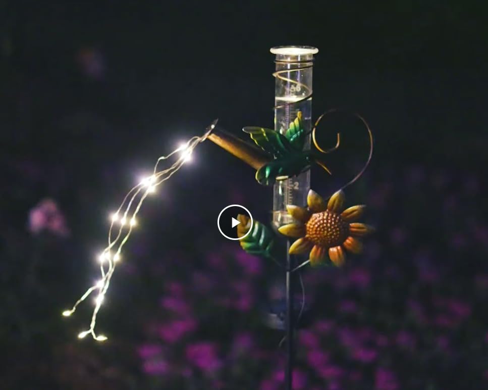Butterfly Rain Gauge with 5 Inch Glass Tube, Solar Rain Gauge with LED Lights Rain Water Gauge Decor for Patio, Garden Yard, Measuring Precipitation - Customer Photo 4