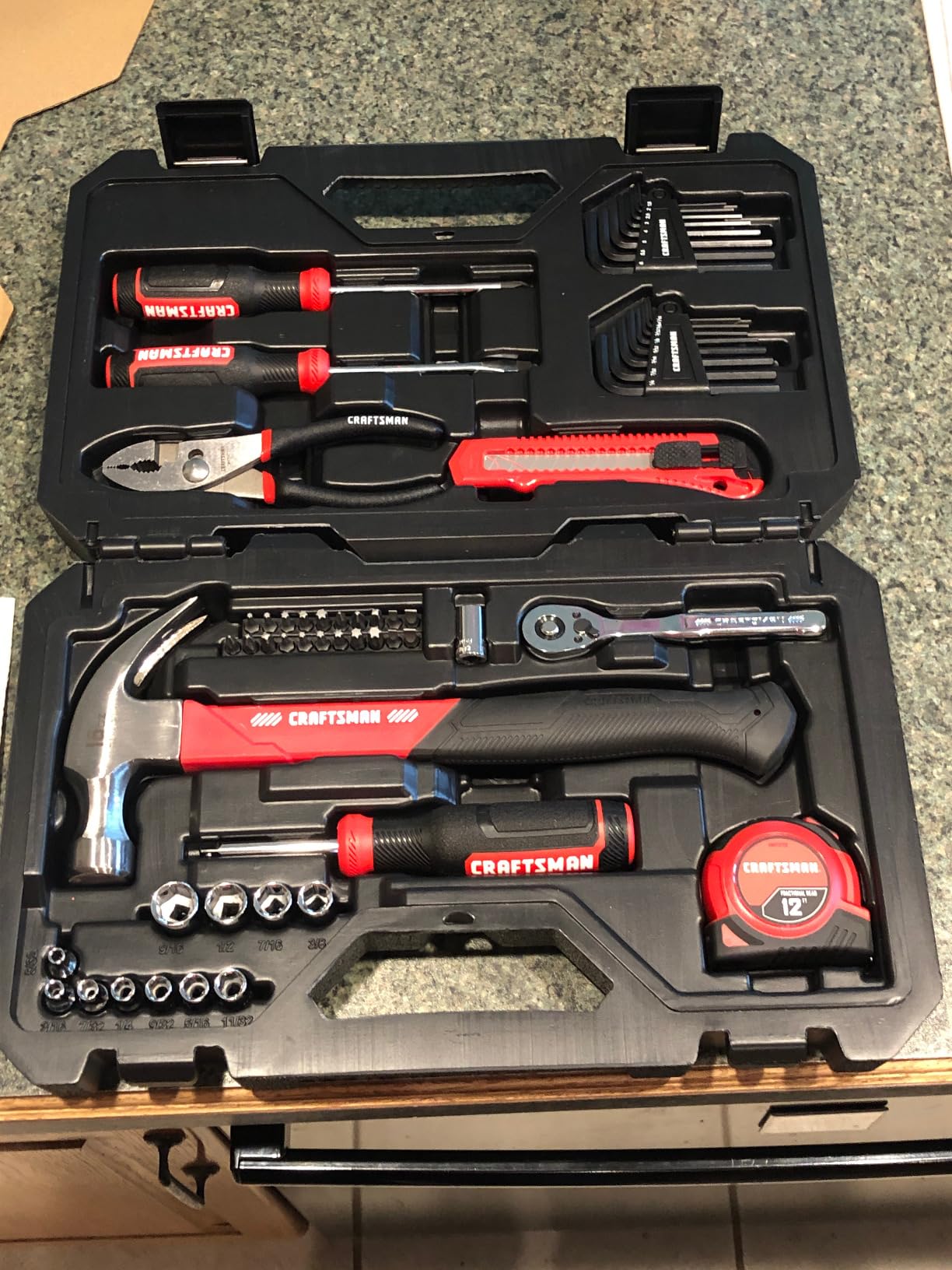 CRAFTSMAN 57 Piece Mechanics Tool Set Home Tool Set, Sockets, Ratchet, Screwdrivers, Hammer, Pliers, Hex Keys, Specialty Bits Hand Tools (CMMT99447) Customer Review CRAFTSMAN 57 Piece Mechanics Tool Set Home Tool Set, Sockets, Ratchet, Screwdrivers, Hammer, Pliers, Hex Keys, Specialty Bits Hand Tools (CMMT99447) - Customer Photo 1