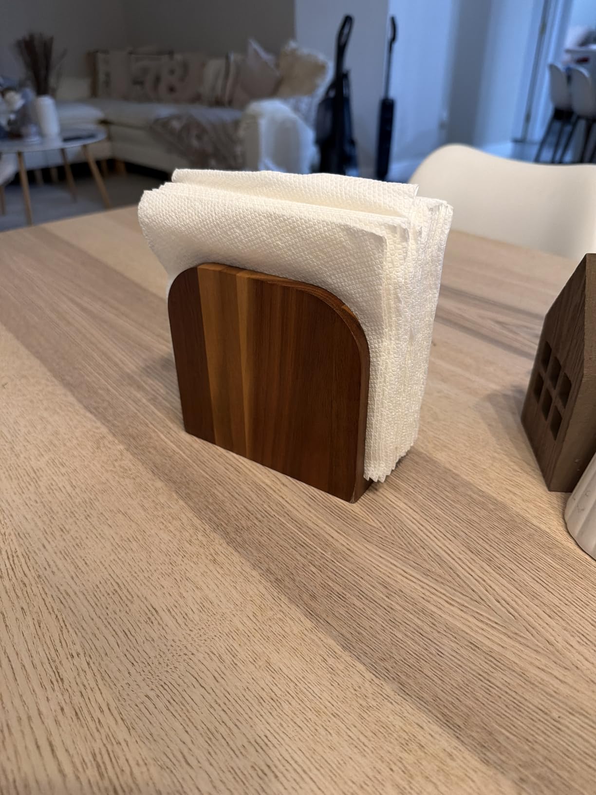 ALELION Acacia Wood Napkin Holder for Table, Wooden Upright Napkin Holders for Kitchen, Standing Napkin Dispenser for Kitchen Dining Room Party Cocktail Outdoor Use - Customer Photo 4