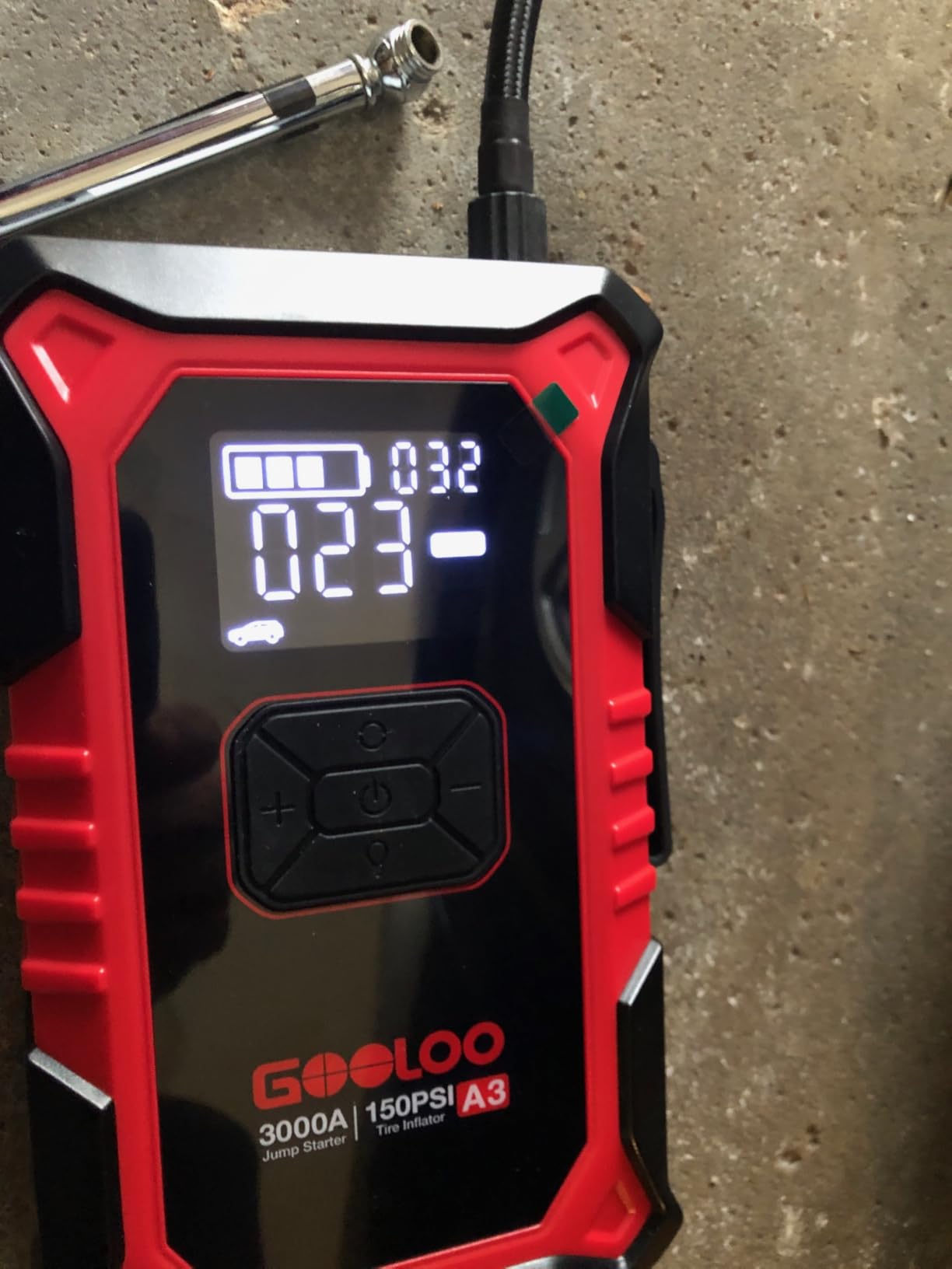 GOOLOO A3 Jump Starter with Air Compressor, 3000A Portable Car Battery Booster (9.0 Gas/6.5L Diesel) with 150PSI Auto-Shutoff Tire Inflator, 12V Supersafe Lithium Jump Box Car Battery Jumper Starter customer photo 1