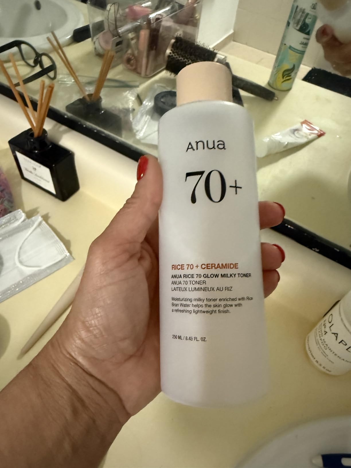 Anua Rice 70 Glow Milky Toner, Glass & Dewy Skin, Hydrating & Barrier Care, Rice Water, Niacinamide, Ceramides, All Skin Types, Fragrance-Free, Non Comedogenic, Korean Skincare, 8.45fl.oz - Customer Photo 1