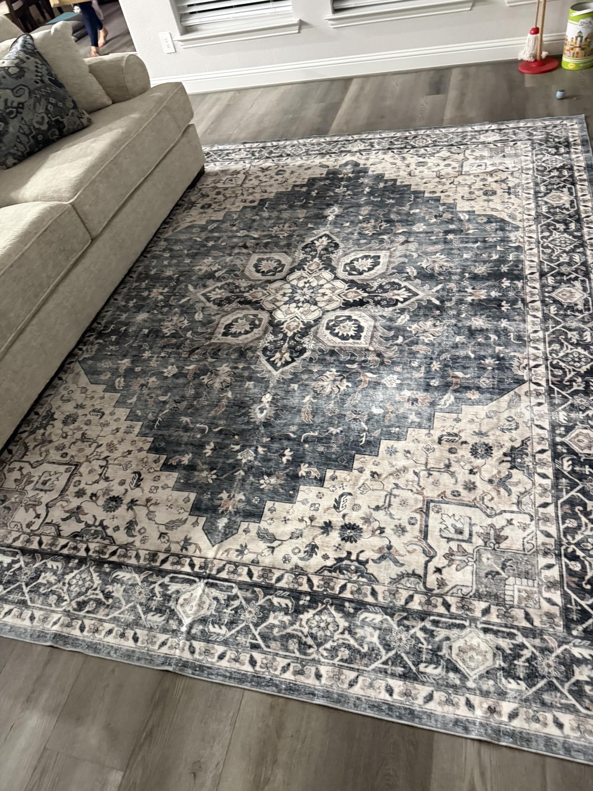 AMADA HOMEFURNISHING 8x10 Washable Area Rug, Low-Profile with Non-Slip Backing & Durable Edge Binding, Vintage Large Rugs for Living Room, Bedroom, Dining Room, Blue customer photo 1