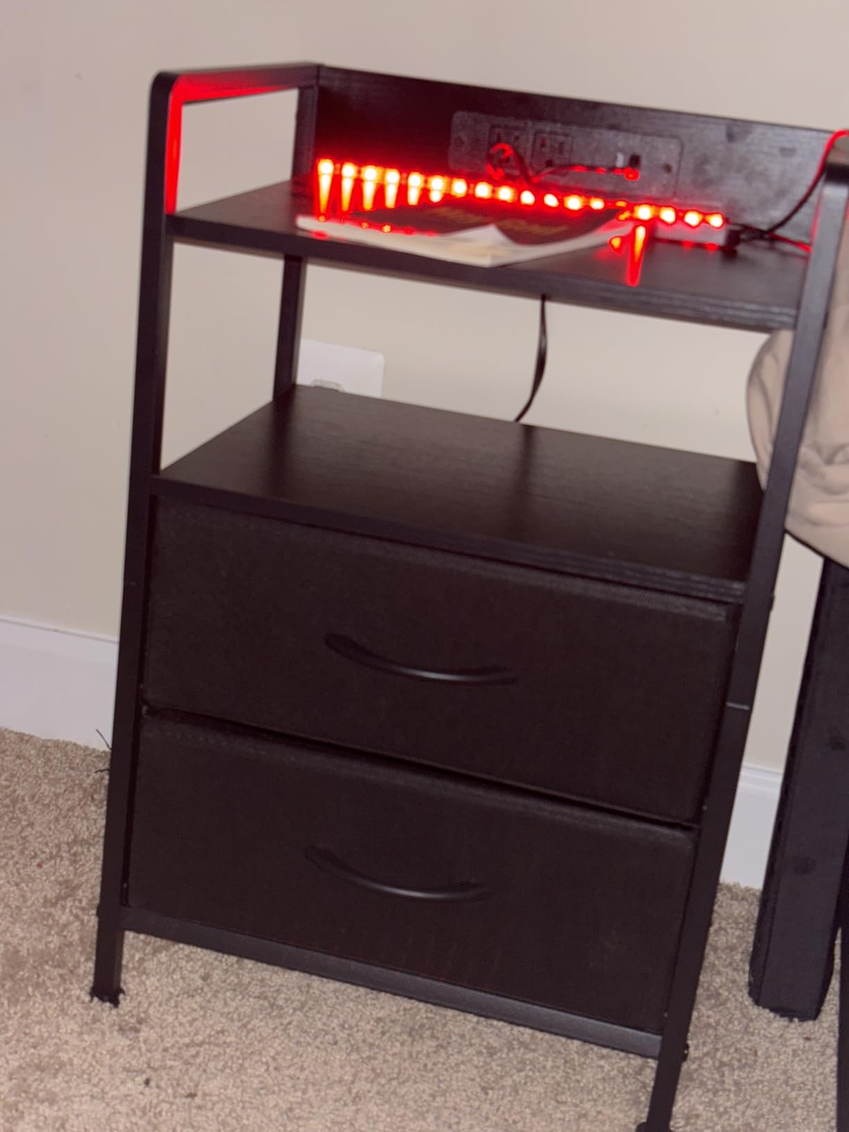 Night Stand Bedside Charger Bedroom - Nightstand with Charging Station & LED Light Strip, Night Stand with Storage Shelf & 2 Fabric Drawers, Morden End Table with U-S-B Ports & AC Outlets - Customer Photo 1