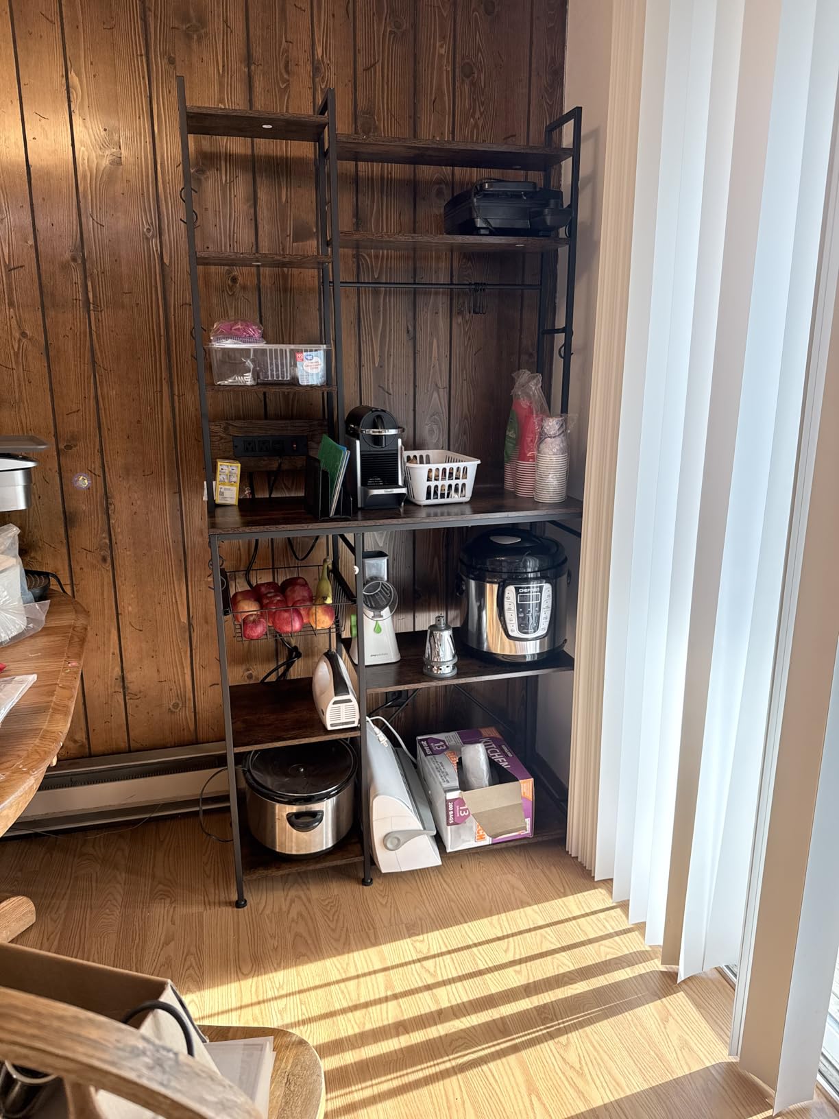 Baker Rack with Power Outlet - Microwave Stand with Storage, Large Coffee Bar Station with 14 Hooks, Metal Kitchen Shelf Rack for Spices, Pots (Rustic Brown) - Customer Photo 2