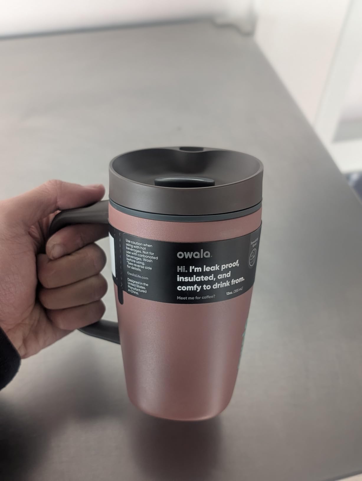 Owala SmoothSip Slider Insulated Stainless Steel Coffee Tumbler, Reusable Iced Coffee Cup, Hot Coffee Travel Mug, BPA Free 20 oz, Vanilla Bean Customer Review Owala SmoothSip Slider Insulated Stainless Steel Coffee Tumbler, Reusable Iced Coffee Cup, Hot Coffee Travel Mug, BPA Free 20 oz, Vanilla Bean - Customer Photo 1