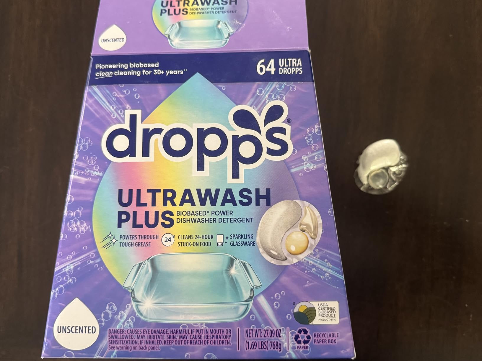 Dropps UltraWash Plus Dishwasher Detergent, Unscented (64 Pods) - Triple Action Biobased Power Deep Clean Dishwasher Detergent Tablets for Tough Stains - Dishwashing Pods for Shiny Dishes - Customer Photo 1
