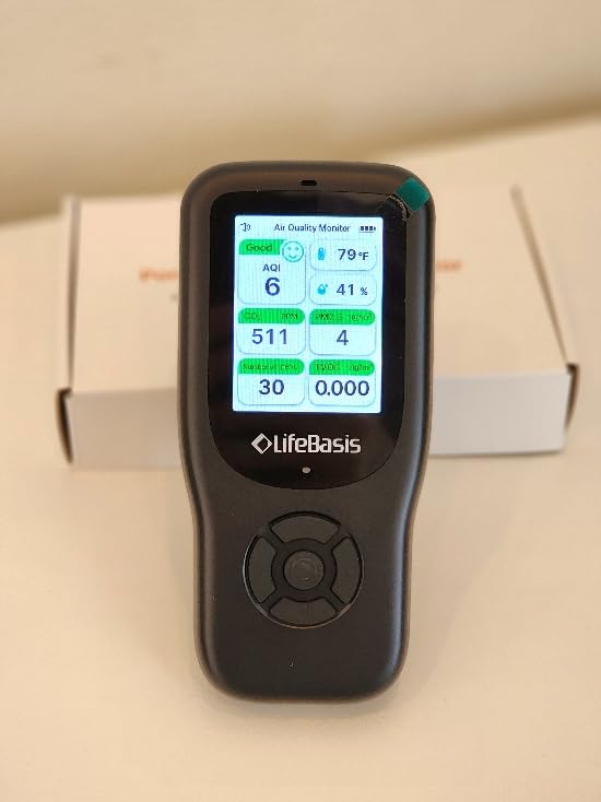 LifeBasis Air Quality Monitor Indoor, 11-in-1 Air Quality Detector with Stand, Real-Time Air Meter Test AQI, PM1.0, PM2.5, PM10, CO2, TVOC, HCHO, Particles, Temperature and Humidity, Dual Alert -Black - Customer Photo 2