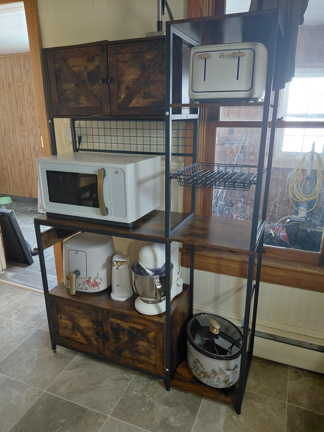 IRONCK Bakers Rack with 2 Storage Cabinets and Power Outlet, 45.3 Inch Industrial Coffee Bar Cabinet Shelves, Kitchen Microwave Stand with Storage, Vintage Brown - Customer Photo 1